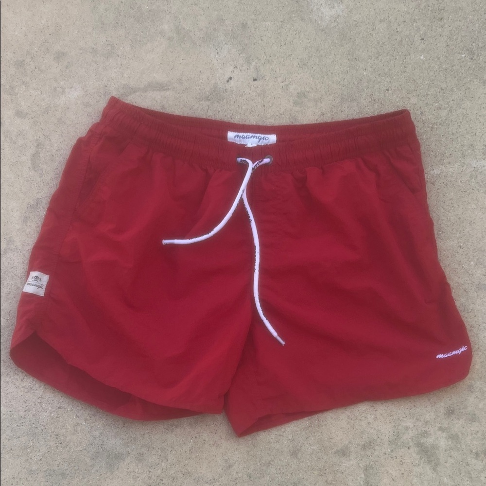 Maamgic Men's Red Nylon Lined Swim Trunks Shorts Size L